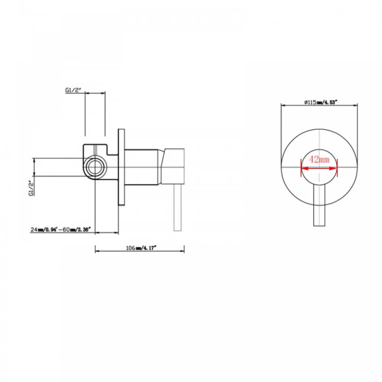 Euro Round Nero Black Shower/Bath Wall Pin Mixers
