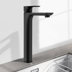 Matt Black Bathroom Tall Basin Mixer Tap Black Vanity Tap