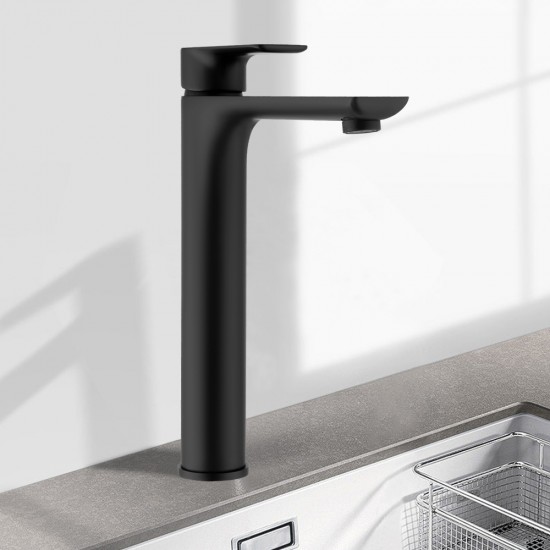 Matt Black Bathroom Tall Basin Mixer Tap Black Vanity Tap