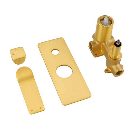 Rumia Brushed Yellow Gold Solid Brass Shower/Bath Wall Mixer Wall Mounted