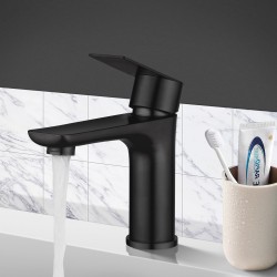 Stainless Steel Bathroom Sink Vanity Basin Mixer Tap Counter Top Faucet Matte Black