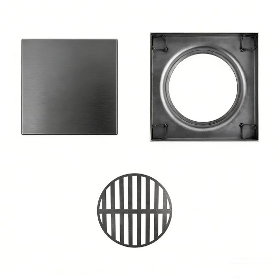 Gunmetal Grey Shower Grate Floor Waste Drain Smart Insert Tile 120*120mm