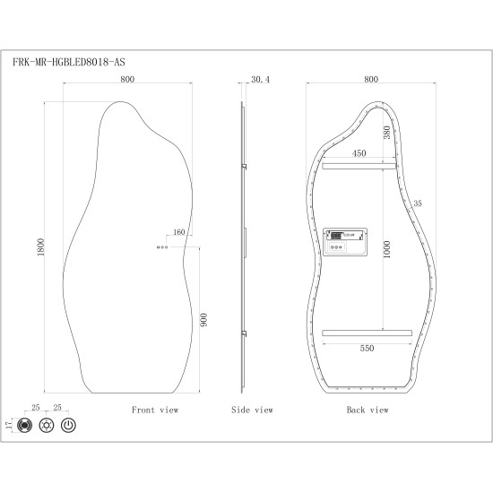 1800x800mm Irregular Backlit Frameless Wall-mounted LED Full Length Mirror with Motion Sensor