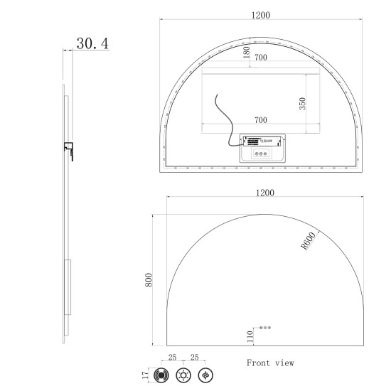 1200x850mm Backlit Arch Led Mirror With Motion Sensor Demister Touch Sensor Switch