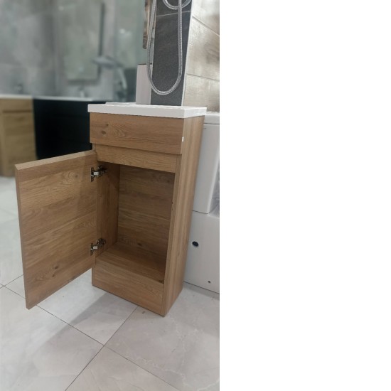 400mm Plywood Light Oak Floor Standing Vanity With Ceramic Basin