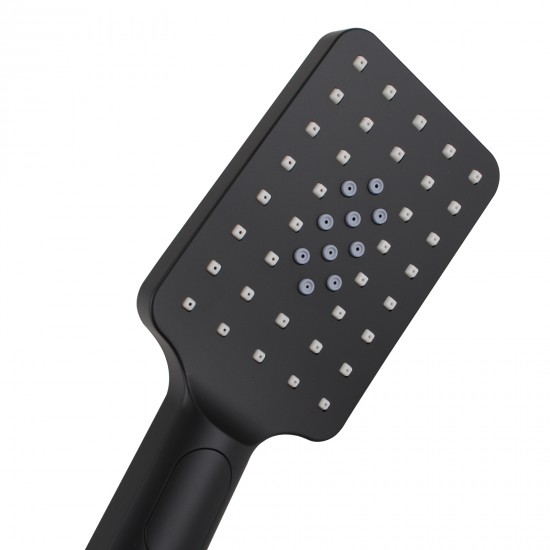 Square 3 Functions Matte Black Rainfall Hand Held Shower Head Only