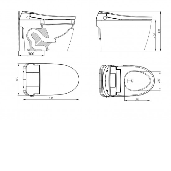 690x395x490mm One Piece Intelligent Electric Smart Toilet Automatic Instant Heating Matt Grey