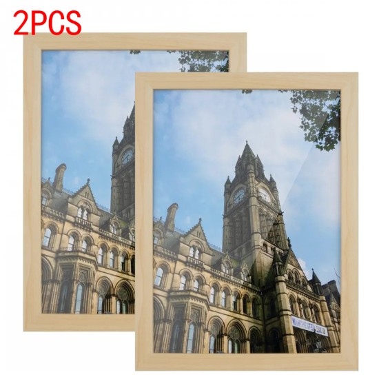 2PCs A4 Wooden Kids Art Frame Children Artwork Display Changeable Front Opening Table Stand Light Oak