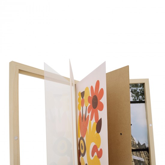 2PCs A4 Wooden Kids Art Frame Children Artwork Display Changeable Front Opening Table Stand Light Oak