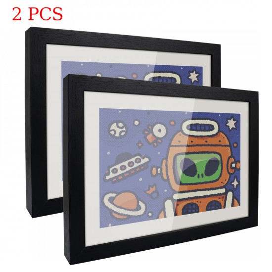 2PCs A4 Wooden Kids Art Frame Children Artwork Display Changeable Front Opening Table Stand Black