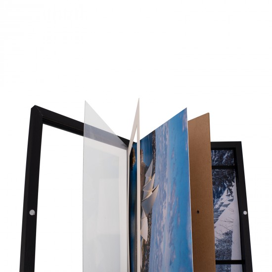 2PCs A4 Wooden Kids Art Frame Children Artwork Display Changeable Front Opening Table Stand Black