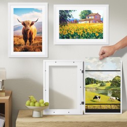 A3 Wooden Kids Art Frame Children Art White Color Frame Changeable Front Opening Artwork Display