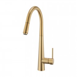 Pentro Round Brushed Yellow Gold 360 degree Swivel Pull Out Kitchen Sink Mixer Tap