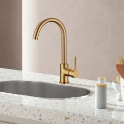 Euro Round Brushed Yellow Gold Kitchen Sink Mixer Tap 360° Swivel