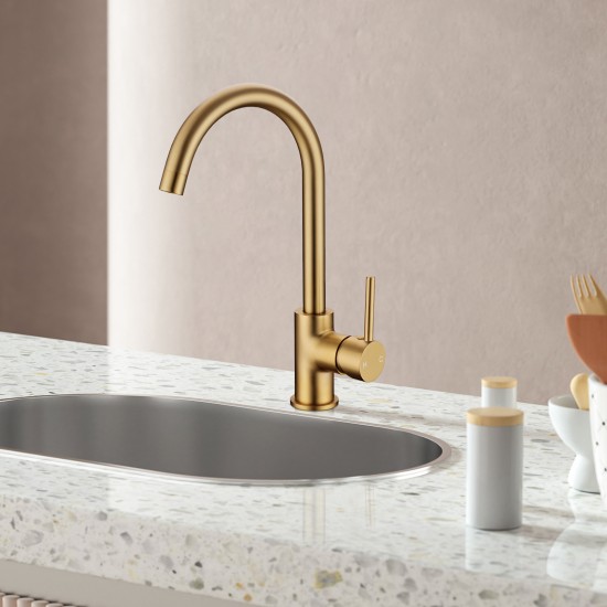 Euro Round Brushed Yellow Gold Kitchen Sink Mixer Tap 360° Swivel
