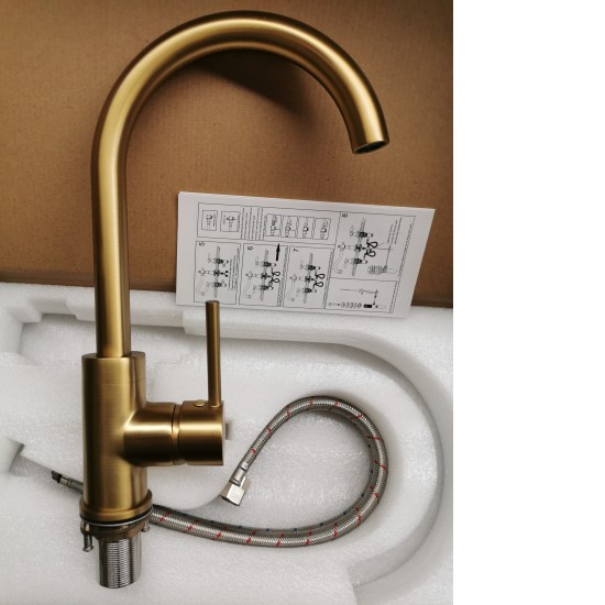 Euro Round Brushed Yellow Gold Kitchen Sink Mixer Tap 360° Swivel