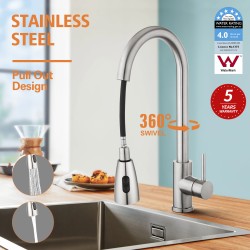 2 Water Pattern Pull Out Kitchen Swivel Mixer Tap Laundry Sink Spout Faucet Brushed Nickel