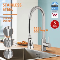 Kitchen Mixer Tap 3-Mode Swivel Spout Pull Out Sink Faucet Brushed Nickel