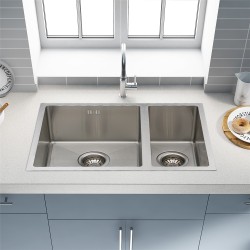 590x440x205mm 1.2mm Handmade Round Corners Double Bowls Top / Undermounted / Flush Mounted Kitchen Sink With Overflow