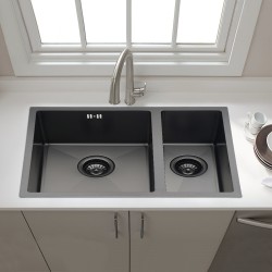 590x440x205mm Dark Grey Stainless Steel Handmade Double Bowls Top/Undermounted Kitchen Sinks With Overflow