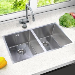 770x450x200mm 1.2mm Handmade Double Bowls Top/Undermounted Kitchen Sinks With Overflow Corrosion Resistant Oilproof Easy To Clean Scratch Resistant