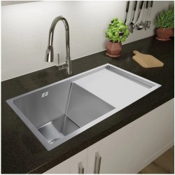 810x440x232mm 1.2mm Handmade Single Bowl Topmounted Kitchen Sink With Drainboard Corrosion Resistant Oilproof Easy Clean