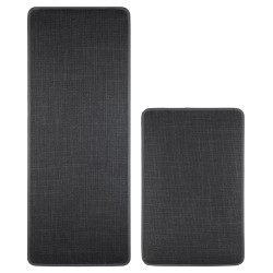 2 Pieces Kitchen Runner Carpet Set Non Slip Floor Mat Machine Washable Fabric Door Rug Laundry Room Hallway Bathroom Bedroom Entryway 70/120*45*0.7cm Dark Grey