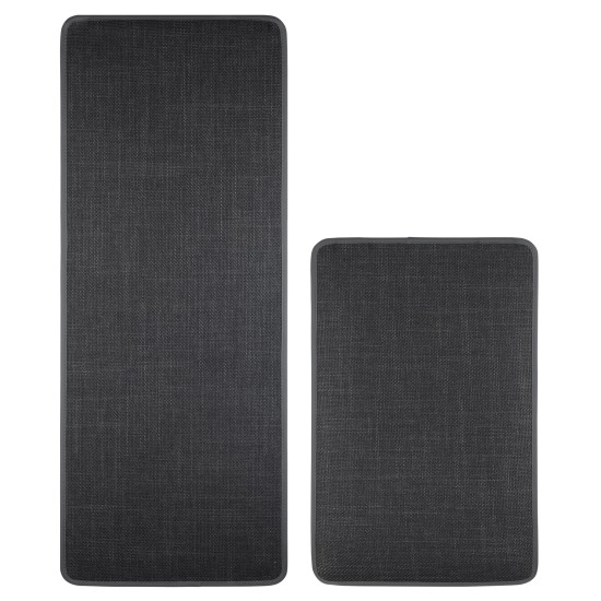 2 Pieces Kitchen Runner Carpet Set Non Slip Floor Mat Machine Washable Fabric Door Rug Laundry Room Hallway Bathroom Bedroom Entryway 70/120*45*0.7cm Dark Grey