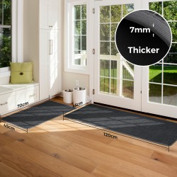 2 Pieces Kitchen Runner Carpet Set Non Slip Floor Mat Machine Washable Fabric Door Rug Laundry Room Hallway Bathroom Bedroom Entryway 70/120*45*0.7cm Dark Grey