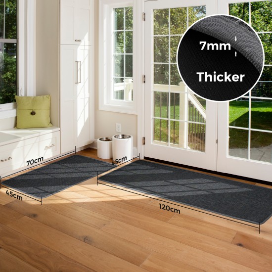 2 Pieces Kitchen Runner Carpet Set Non Slip Floor Mat Machine Washable Fabric Door Rug Laundry Room Hallway Bathroom Bedroom Entryway 70/120*45*0.7cm Dark Grey