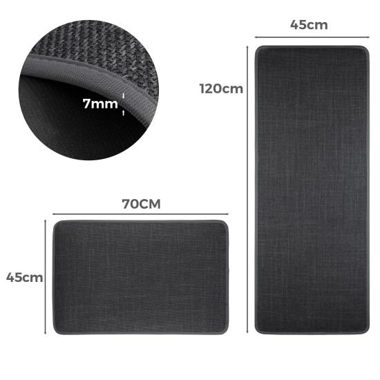 2 Pieces Kitchen Runner Carpet Set Non Slip Floor Mat Machine Washable Fabric Door Rug Laundry Room Hallway Bathroom Bedroom Entryway 70/120*45*0.7cm Dark Grey