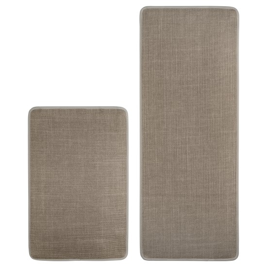 2 Pieces Kitchen Runner Carpet Set Non Slip Floor Mat Machine Washable Khaki Fiber Fabric Door Rug Laundry Room Hallway Bathroom Bedroom Entryway 70/120*45*0.7cm
