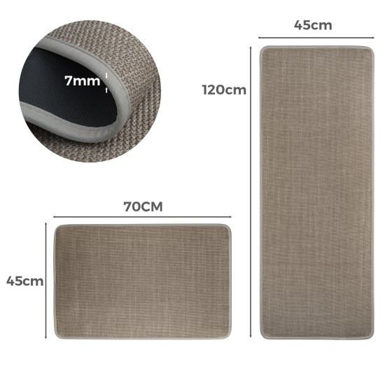 2 Pieces Kitchen Runner Carpet Set Non Slip Floor Mat Machine Washable Khaki Fiber Fabric Door Rug Laundry Room Hallway Bathroom Bedroom Entryway 70/120*45*0.7cm