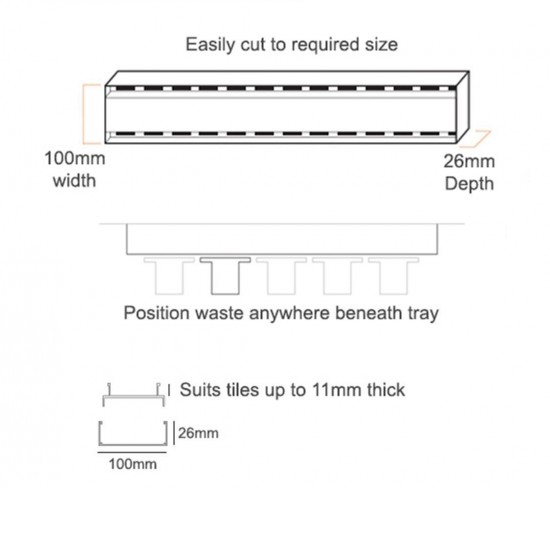 100-5600mm Lauxes Shower Grate Drain Aluminium Matte Yellow Gold Slimline Tile Insert Indoor Outdoor Surface
