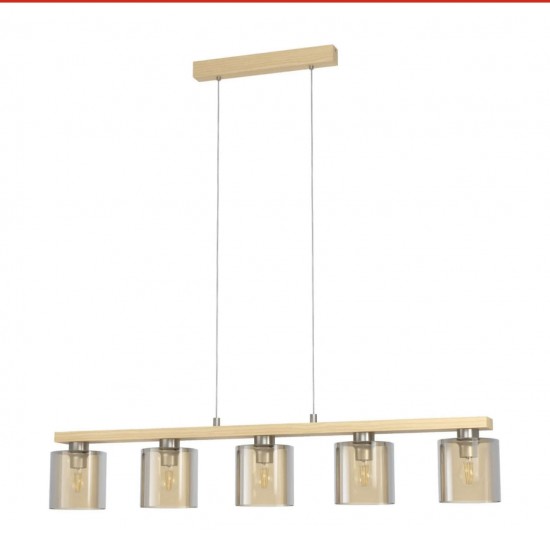 Satin Nickel & Amber 5-Light Pendant