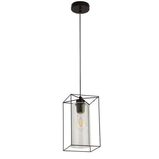 Black frame with clear glass cylinder shape pendant light