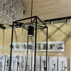 Black frame with clear glass cylinder shape pendant light