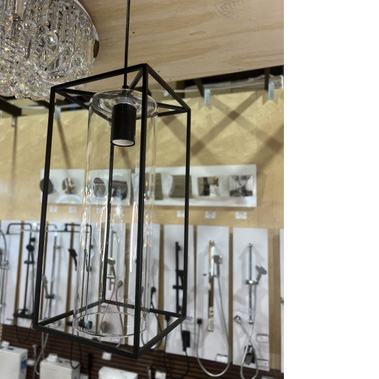 Black frame with clear glass cylinder shape pendant light