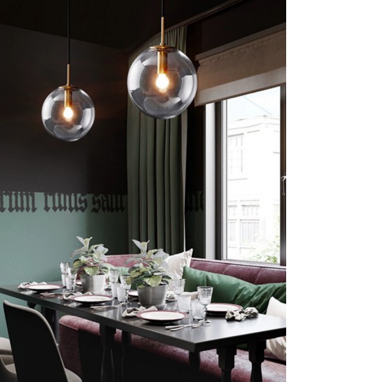 250mm Smoky Glass Round Globe Pendant