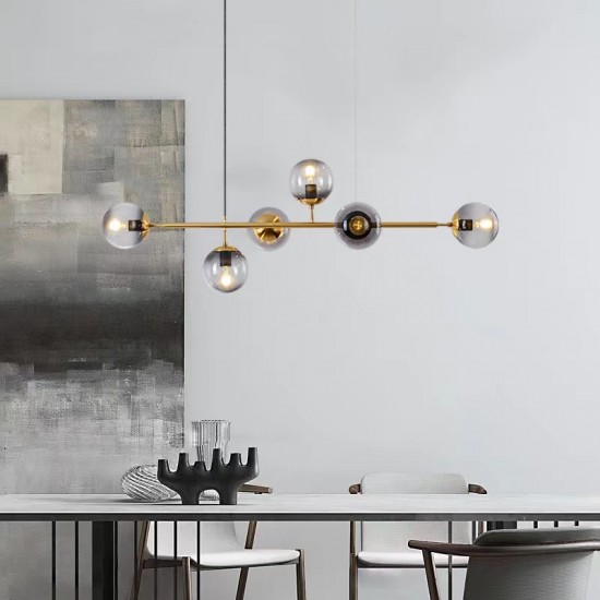Unique Stylish Brushed Golden Pendant light with 6 Smoky Glass Ball
