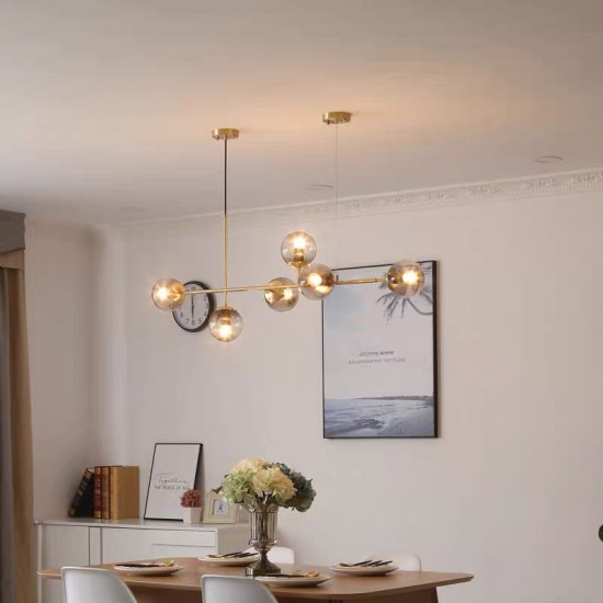 Unique Stylish Brushed Golden Pendant light with 6 Smoky Glass Ball