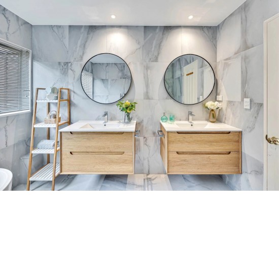 800x800x20mm Black Aluminum Framed Round Bathroom Wall Mirror