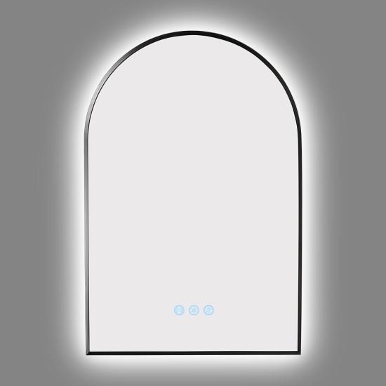 600x900mm Backlit Gunmetal Grey Frame Arched LED Wall Mirror Motion Sensor Switch