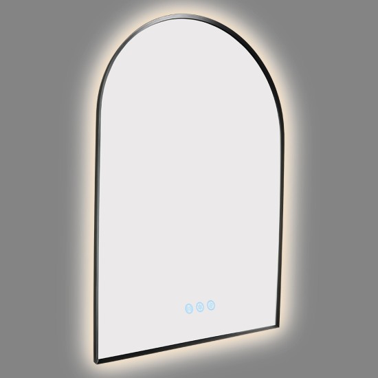 600x900mm Backlit Gunmetal Grey Frame Arched LED Wall Mirror Motion Sensor Switch