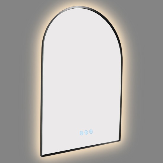 600x900mm Backlit Gunmetal Grey Frame Arched LED Wall Mirror Motion Sensor Switch