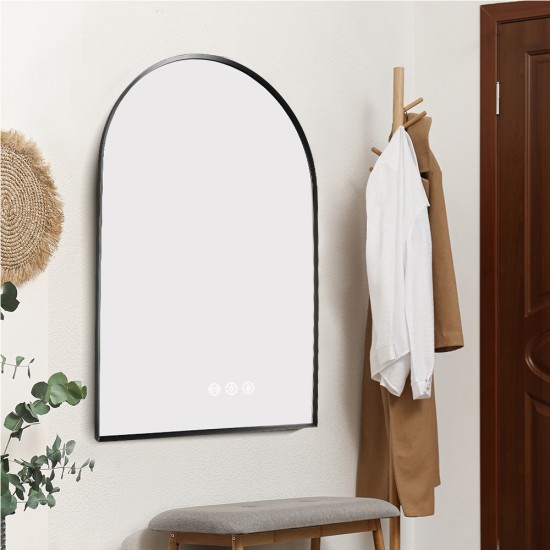 600x900mm Backlit Gunmetal Grey Frame Arched LED Wall Mirror Motion Sensor Switch