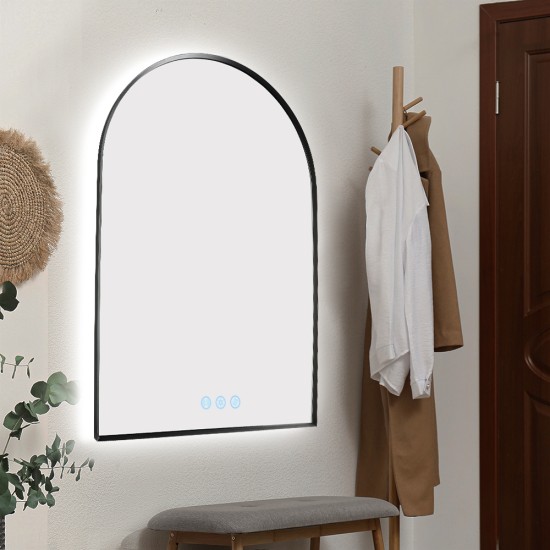 600x900mm Backlit Gunmetal Grey Frame Arched LED Wall Mirror Motion Sensor Switch