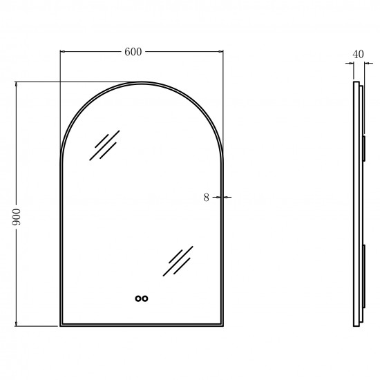 600x900mm Backlit Gunmetal Grey Frame Arched LED Wall Mirror Motion Sensor Switch