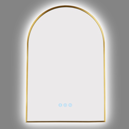 600x900mm Backlit Brushed Yellow Gold Frame Arched LED Wall Mirror Motion Sensor Switch