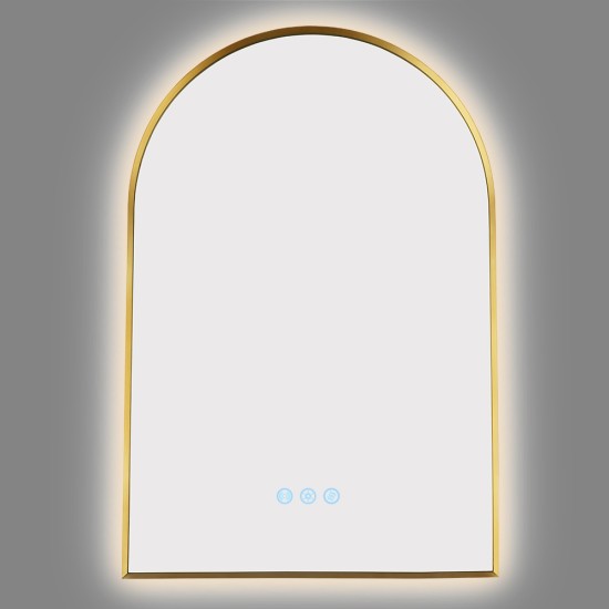 600x900mm Backlit Brushed Yellow Gold Frame Arched LED Wall Mirror Motion Sensor Switch